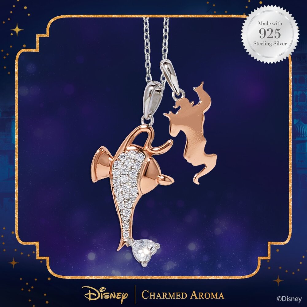 Disney Aladdin Genie Lamp  Necklace, 925 Sterling Silver Charmed Aroma